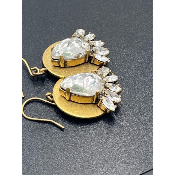 J. Crew Gold Tone Disc Teardrop Marquis Rhinestone Dangle Earrings - Picture 7 of 10